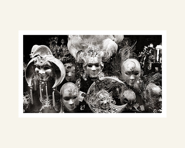 Masks in Venice - Black and White Archival Print